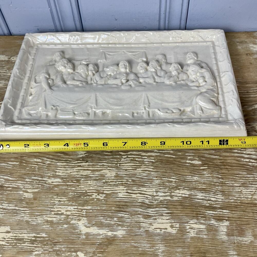 Vintage Last Supper Ceramic Wall Plaque White Lusterware Bas Relief 13” Decor - Picture 14 of 16